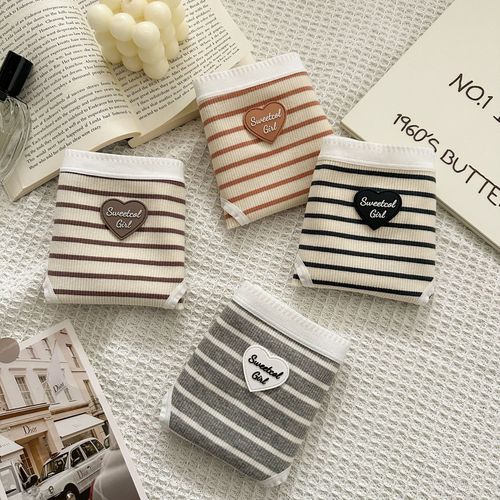 Pure cotton striped C427 American sweetheart 5a pure cotton girl underwear skin-friendly hip-covering mid-waist briefs