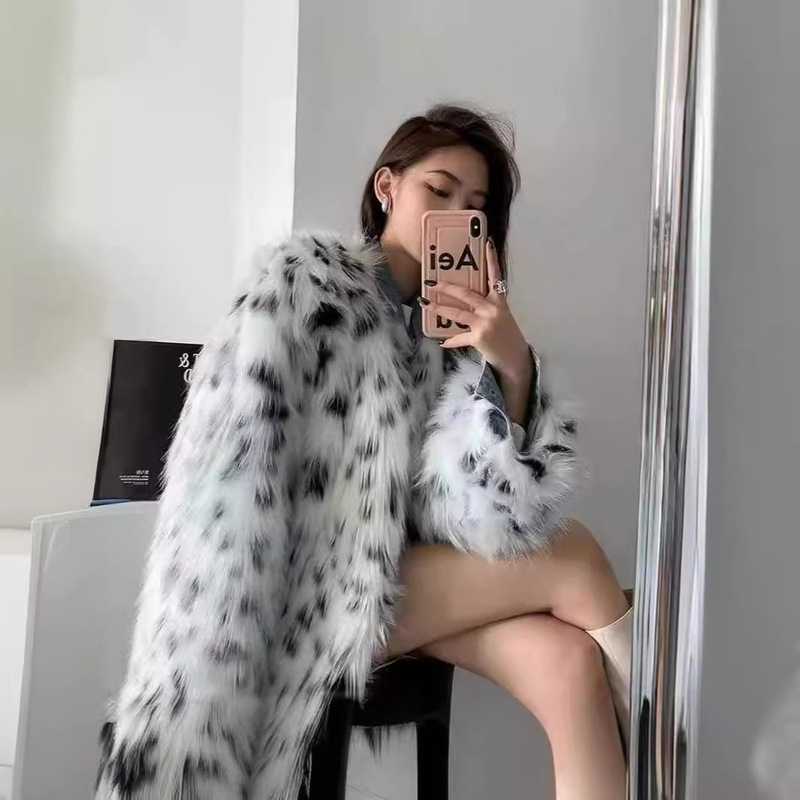 New style faux fox fur spot fur coat women's thickened warm fur coat mid-length top coat