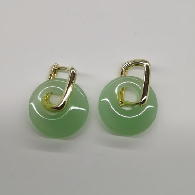 跨境新中式平安扣个性耳扣耳钉 复古简约港风新潮仿和田玉耳环饰