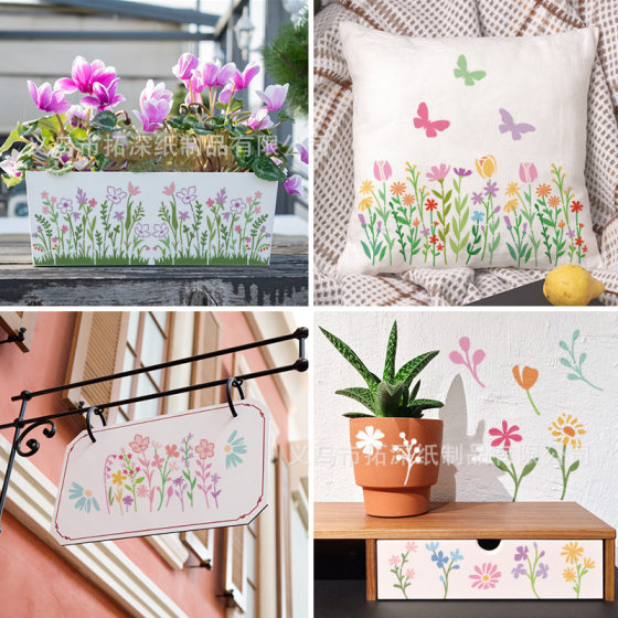 Cross-border flowers and weeds hollow painting template wall bottle graffiti spray painting hollow DIY painting decoration