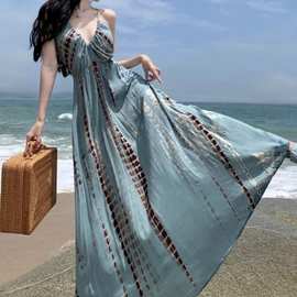 波西米亚度假连衣裙女夏季新款法式旅游拍照海边沙滩裙气质长裙子