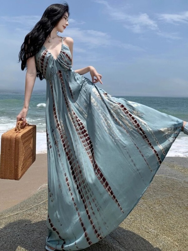 Bohemian Vacation dress Women's Summer New French Style Travel Photo Seaside Beach Dress Elegant Long Dress