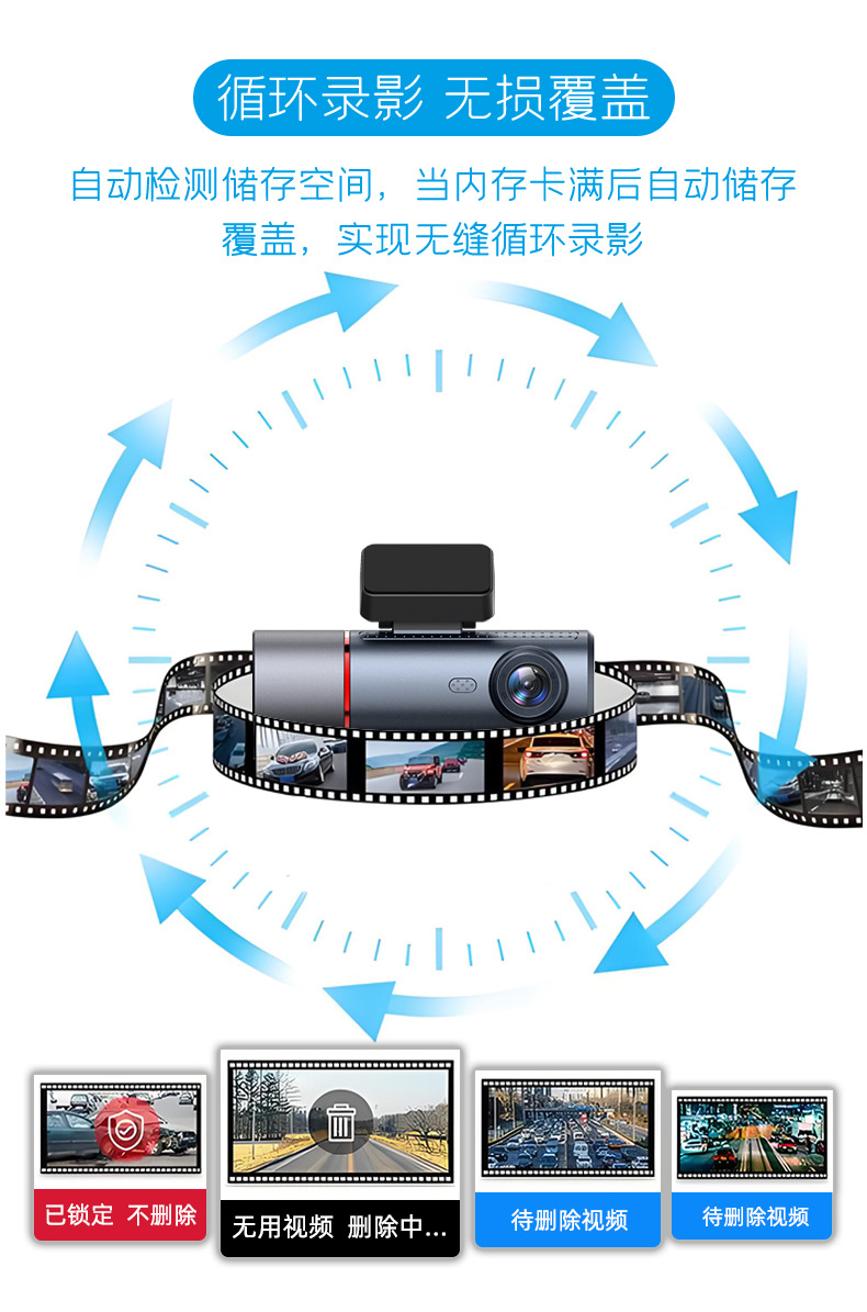Cross-Border 4K High-Definition Night Vision 3.19inch Dash Cam with Three Lenses Recording Simultaneously from the Front, Inside the Car, and from the Rear, with Wifi