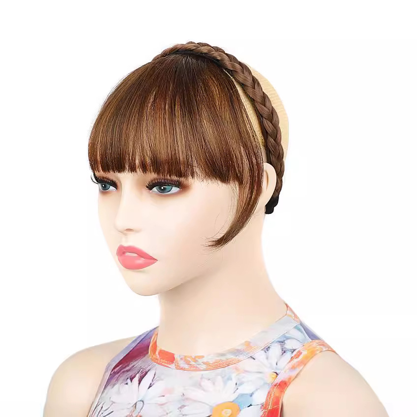 Moda trenza ligera diadema peluca flequillo doble templos flequillo recto peluca flequillo al por mayor