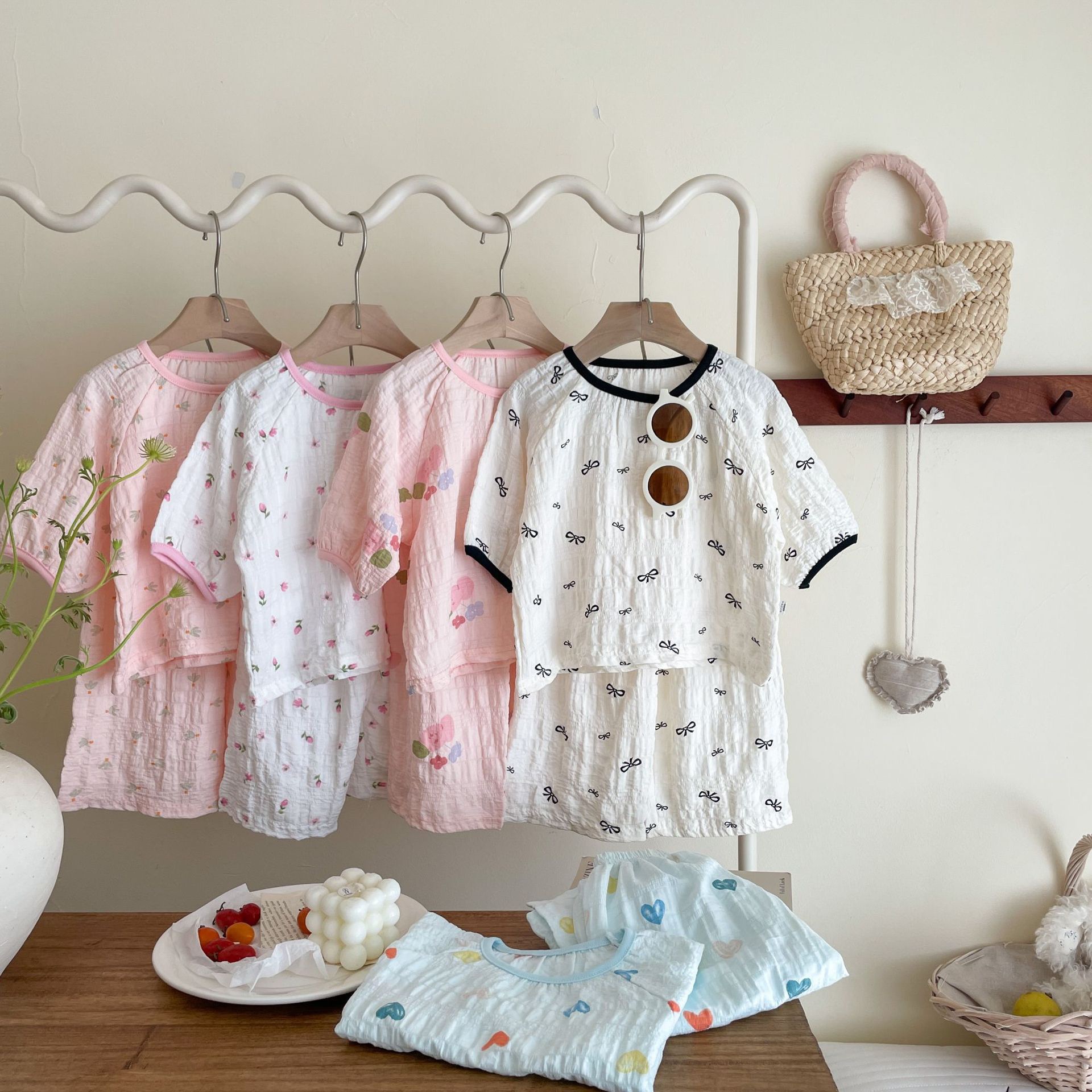 Children's New Trendy Home Wear, Popular Summer Thin Style, Korean Version Cute Stylish Set, Short-Sleeve Shorts, Air-Conditioned