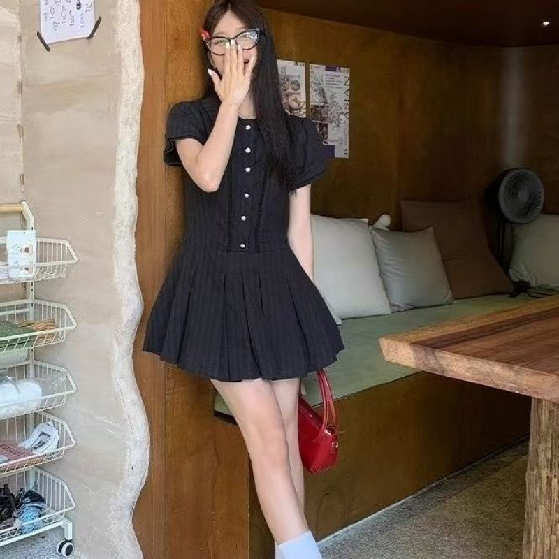 学院风翻领白色连衣裙女a字裙夏季甜美显瘦裙|undefined