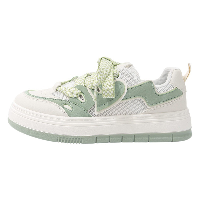 Zapatillas Deportivas Casuales Transpirables Warrior Matcha Green Mesh con un Elegante Diseño Inspirado en Chanel, Zapatillas Delgadas para Estudiantes con Suela Gruesa para Exteriores