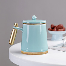 金属手柄马克杯陶瓷带盖过滤泡茶杯茶水分离杯花茶杯商务定制LOGO