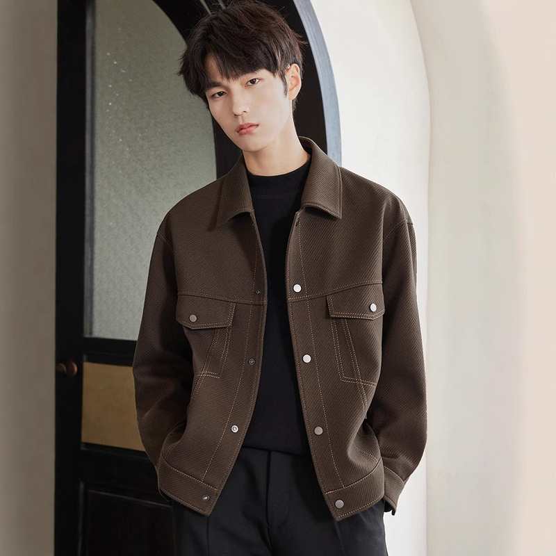 Men's Casual Jacket 2025 Spring and Autum New Style Lapel Loose Short Workwear Korean Style Trendy Men's Jacket Top