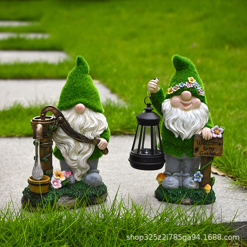 Cross-border flocking elf solar garden night light American decoration Villa layout outdoor garden resin crafts Cross-border flocking elf solar garden night light American decoration Villa layout outdoor garden resin crafts