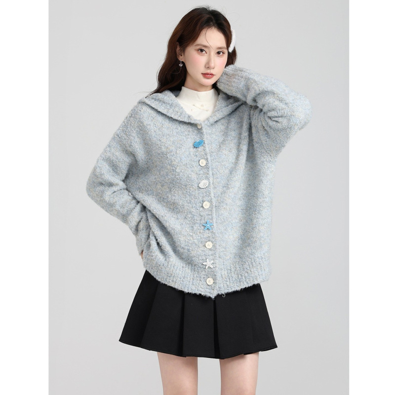 Korean Soft Waxy Hooded Shell Sweater Cardigan Jacket for Women 2025 Autumn and Winter Lazy Style Knitted Outer Top Korean Soft Waxy Hooded Shell Sweater Cardigan Jacket for Women 2025 Autumn and Winter Lazy Style Knitted Outer Top