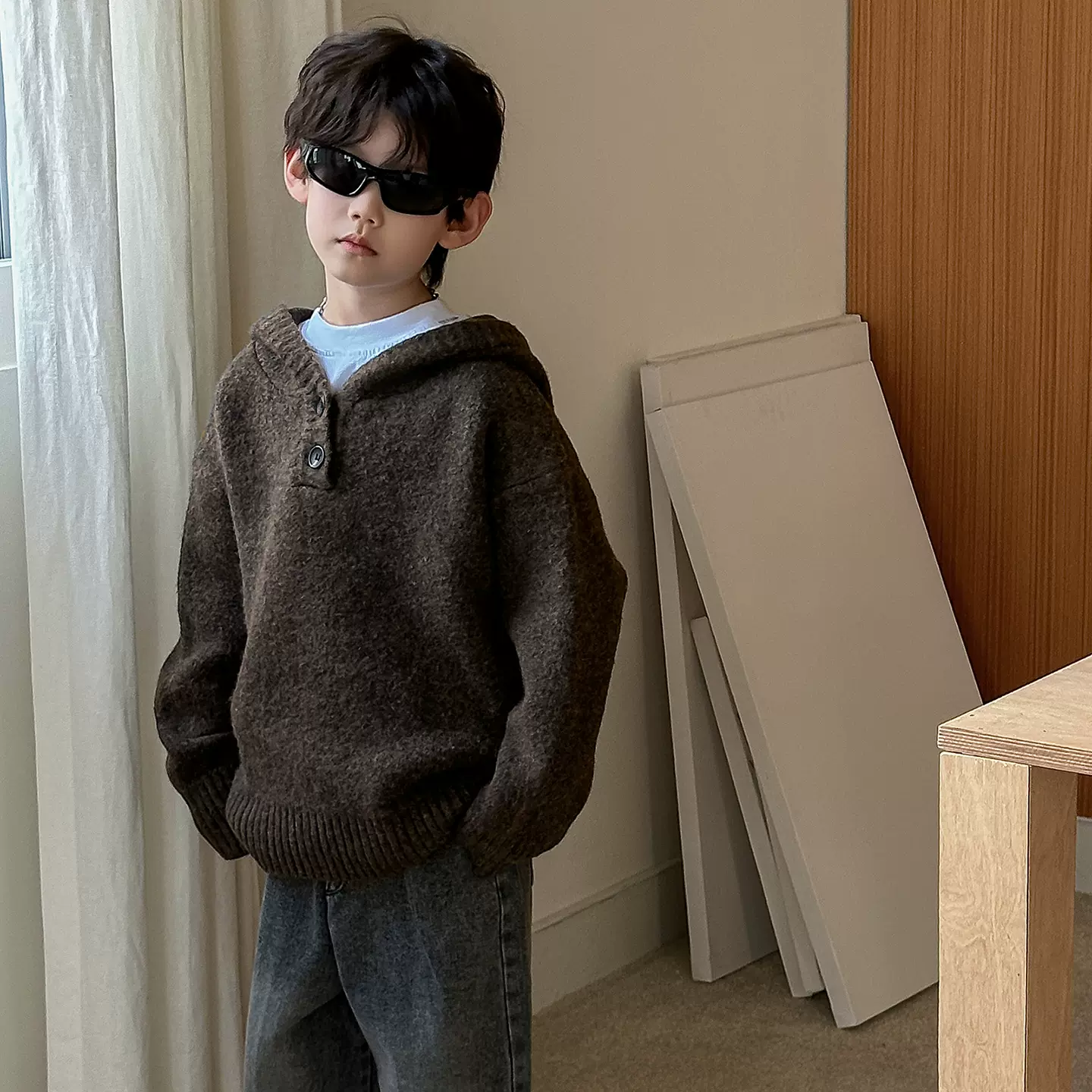 男童毛衣儿童秋季韩版2025新款连帽秋款套头童装英伦针织上衣简潮