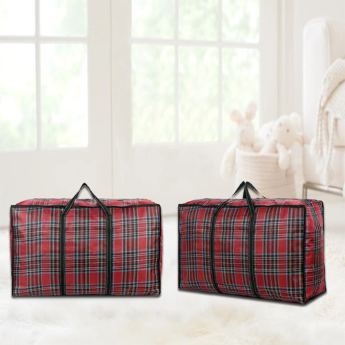 Wholesale woven fabric bag garment storage bag with thickened large capacity luggage bag, foldable waterproof grid moving bag