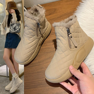 Fleece-Lined High-Top Snow Boots for Women 2025 Winter New Style Student Ins Korean Version Warm Casual Shoes Cotton Shoes Xq5859