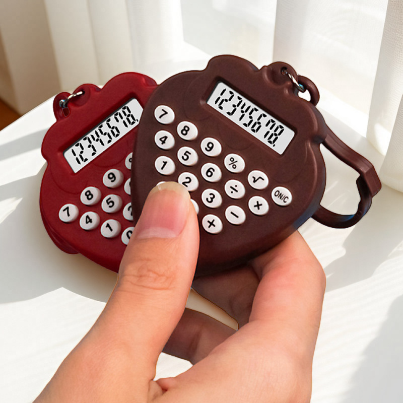 Cute Strawberry Mini Calculator Candy Color 8-Bit Student Study Exam Silent Portable Keychain Computer