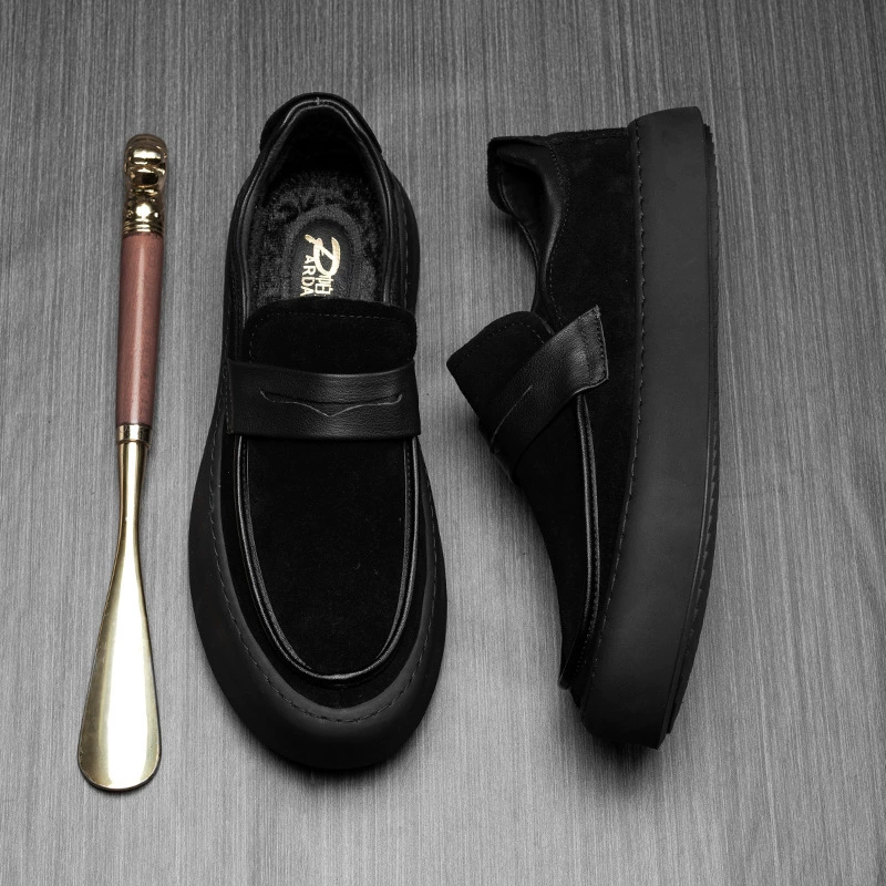 Мужские осенне-зимние туфли нового стиля из натуральной кожи, высокие, на меху, деловые повседневные кожаные туфли, мужские туфли из натуральной кожи (первый слой), оптом