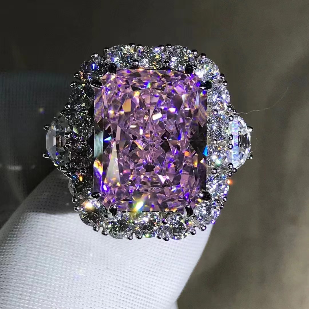 Anillo de diamantes de alto contenido de carbono de alta definición anillo de diamantes de alto carbono amarillo rosa de corte redeano anillo grande de 10 quilates transfronterizo caliente