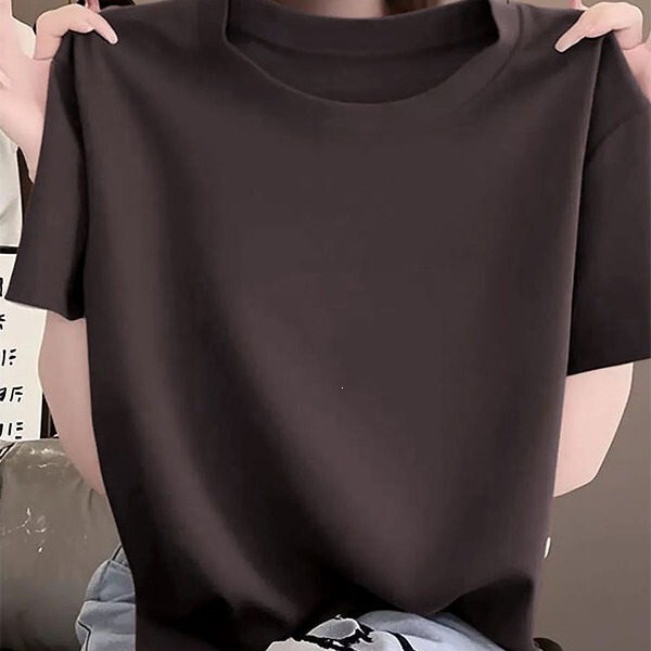 2026 New Style Women's T-Shirt with Regular Shoulders, Short Sleeves, Fashionable, Casual, Versatile, Slimming, Coffee Color, Basic Style, Base Shirt Top 2026 New Style Women's T-Shirt with Regular Shoulders, Short Sleeves, Fashionable, Casual, Versatile, Slimming, Coffee Color, Basic Style, Base Shirt Top