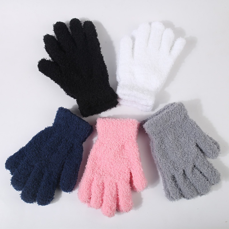 Coral keep warm demi-season solid color knitted travel gloves