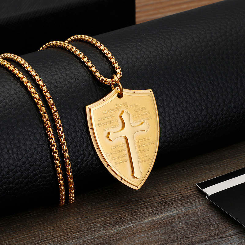 Hip-hop Retro Simple Style Cross Shield Titanium Steel Pendant Necklace display picture 5