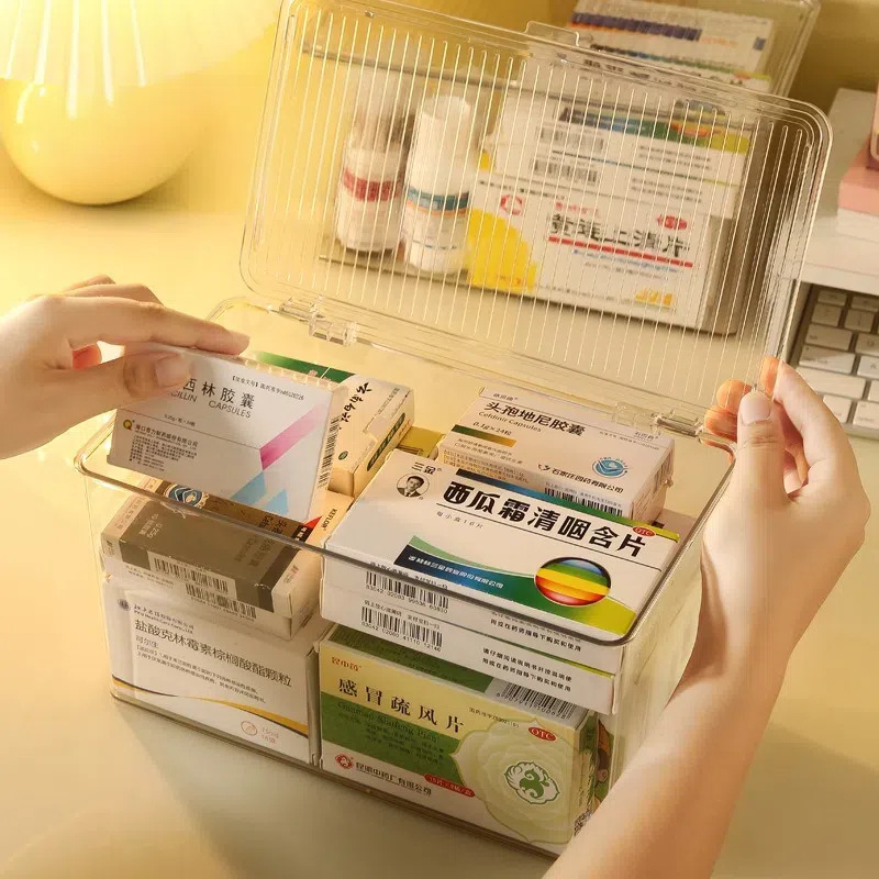 Medicine Box Household Large-Capacity Medical Box Standing Medicine Packaging Box Multi-Layer Sundry Storage Box Transparent Organizing Box