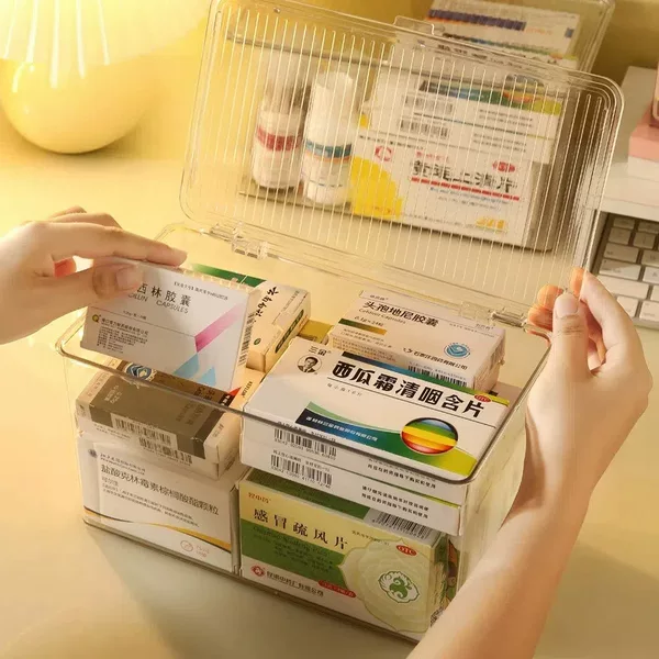 Medicine Box Household Large-Capacity Medical Box Standing Medicine Packaging Box Multi-Layer Sundry Storage Box Transparent Organizing Box