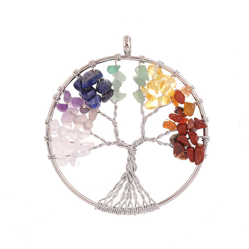Cross-border natural gravel crystal tree of life pendant colorful wire wrapped money tree necklace diy jewelry accessories pendant