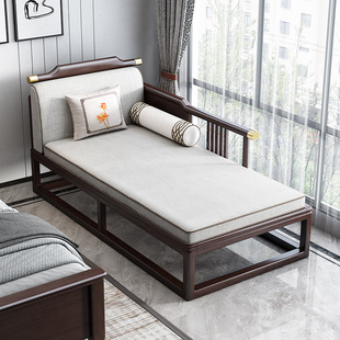 New Chinese Style Solid Wood Chaise Lounge Small Apartment Living Room Fabric Sofa Balcony Leisure Single Lounge Chair B&B Beauty Lounge