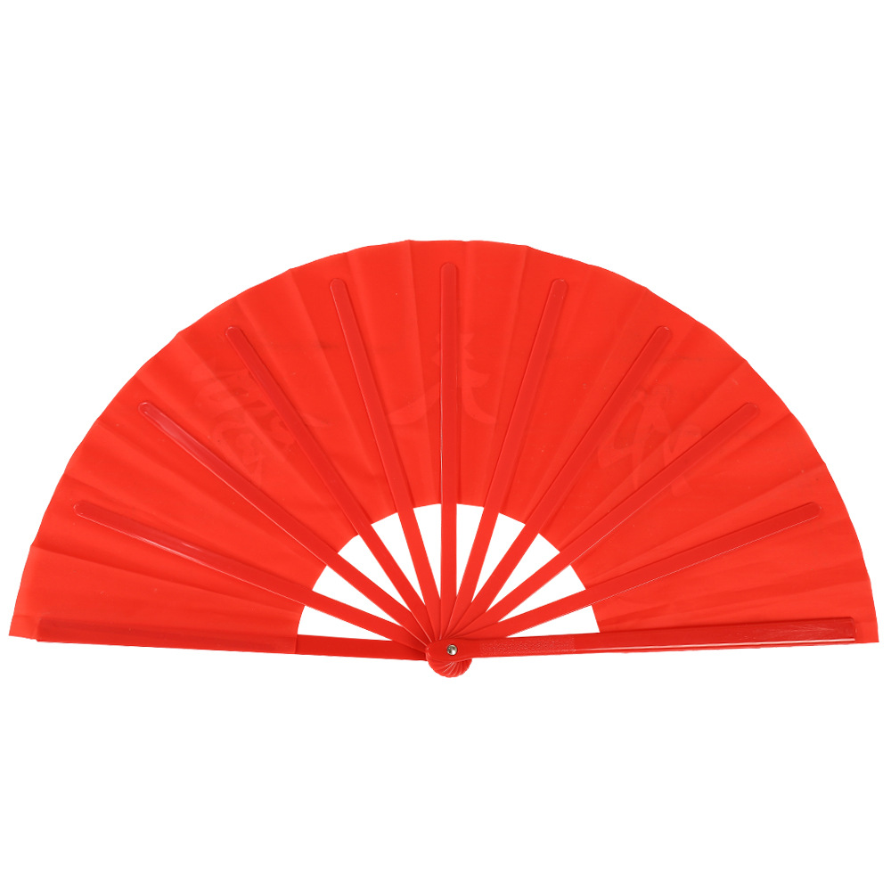 Fabricante Tai Chi Kung Fu Fan Plaza Artes marciales Performance Ventilador plegable de plástico Ventilador de viento chino rojo