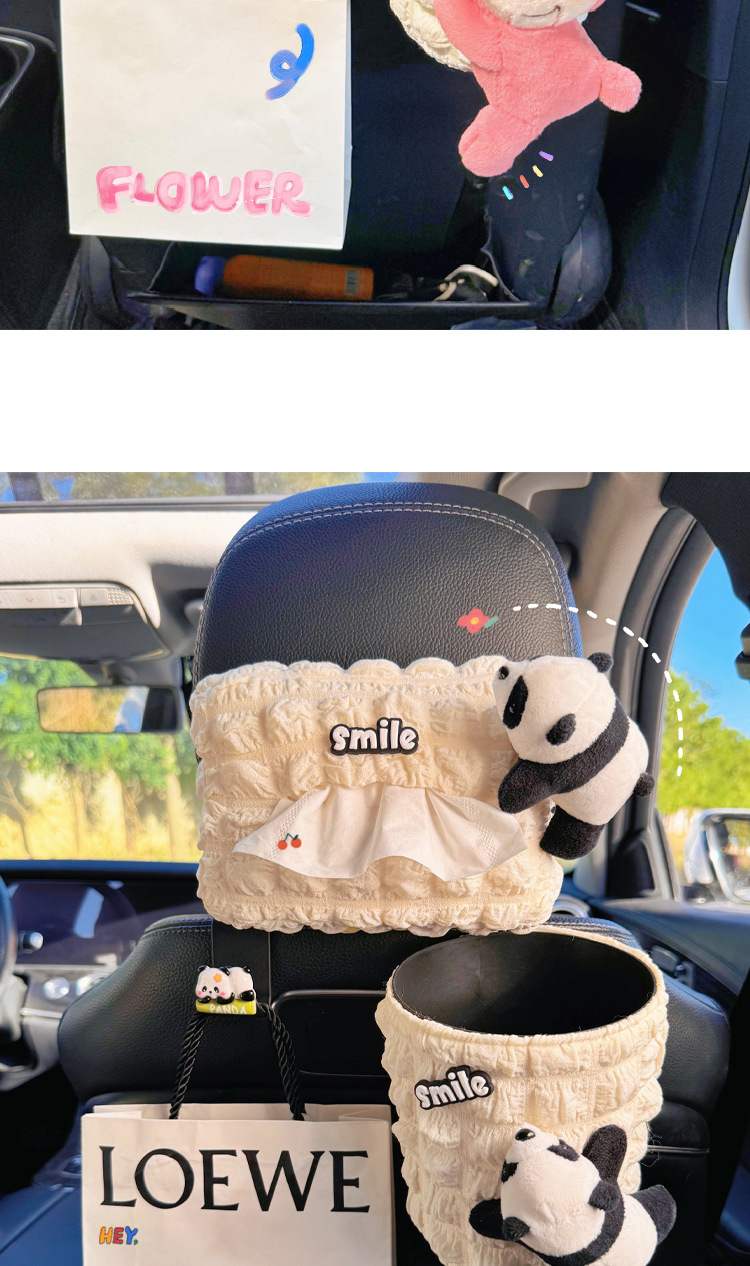 Car Tissue Box Cute Strawberry Bear High-End Sun Visor Hanging Car Armrest Box Paper Bag 2025 New Style