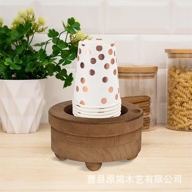 木质底座创意蜡烛架圆形一次性纸杯架餐桌摆件装饰复古实木蜡烛台