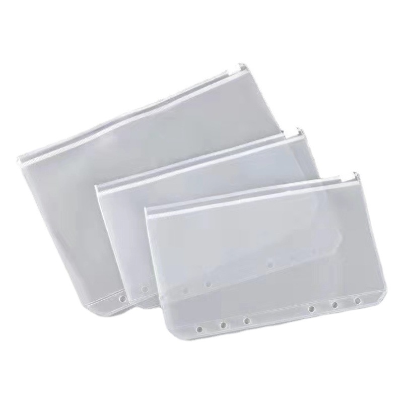 Bolsa de almacenamiento de libros de mano esmerilada de PVC A5A6 bolsa de cremallera transparente bolsa de factura de hojas sueltas de 6 agujeros