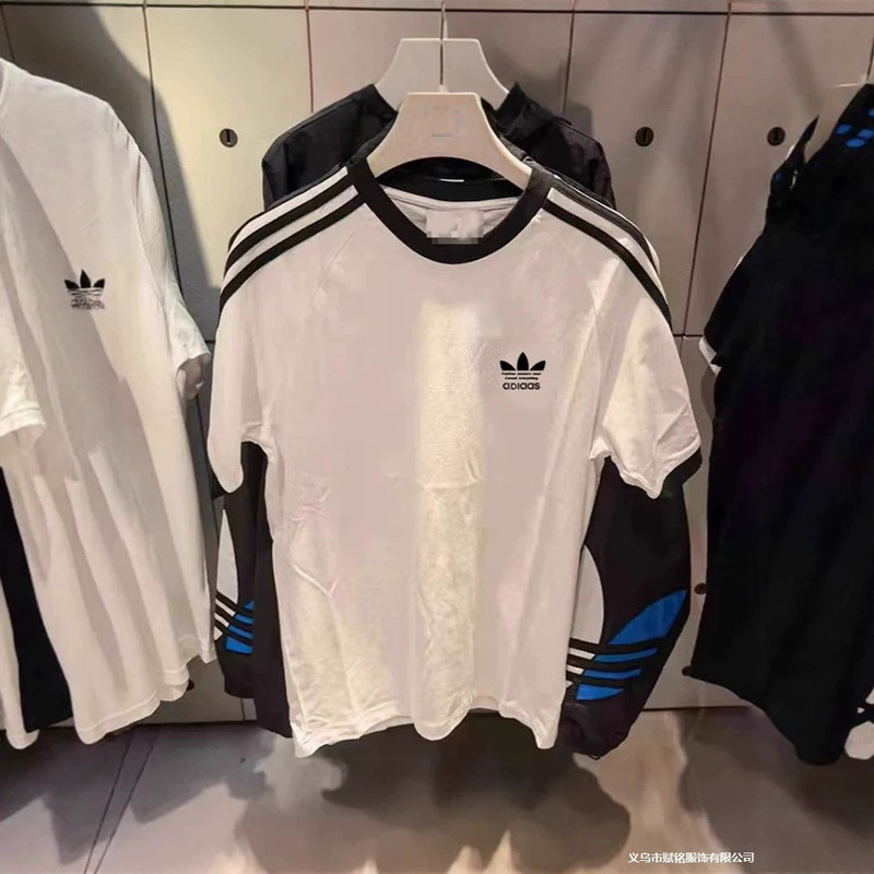 Clover Embroidery Classic Three-Stripe Short-Sleeve Sports T-Shirt Round Neck Half-Sleeve Trendy Brand T-Shirt Top Custom Printed Logo