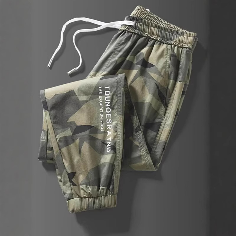 Men's Summer Camouflage Cargo Pants Jogger Nine-Point Casual Sports Pants Dirt-Resistant Quick-Dry Workwear Pants
