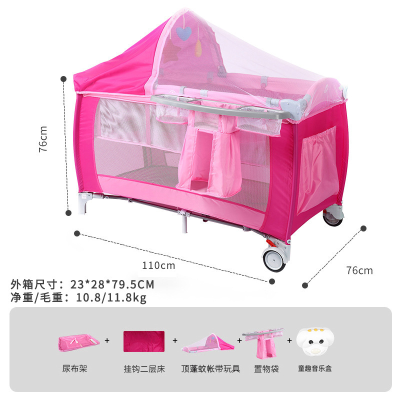 Cuna plegable y cama grande empalmada cama con mesa de pañales cama especial multifuncional para bebés y niños pequeños cama móvil para bebés