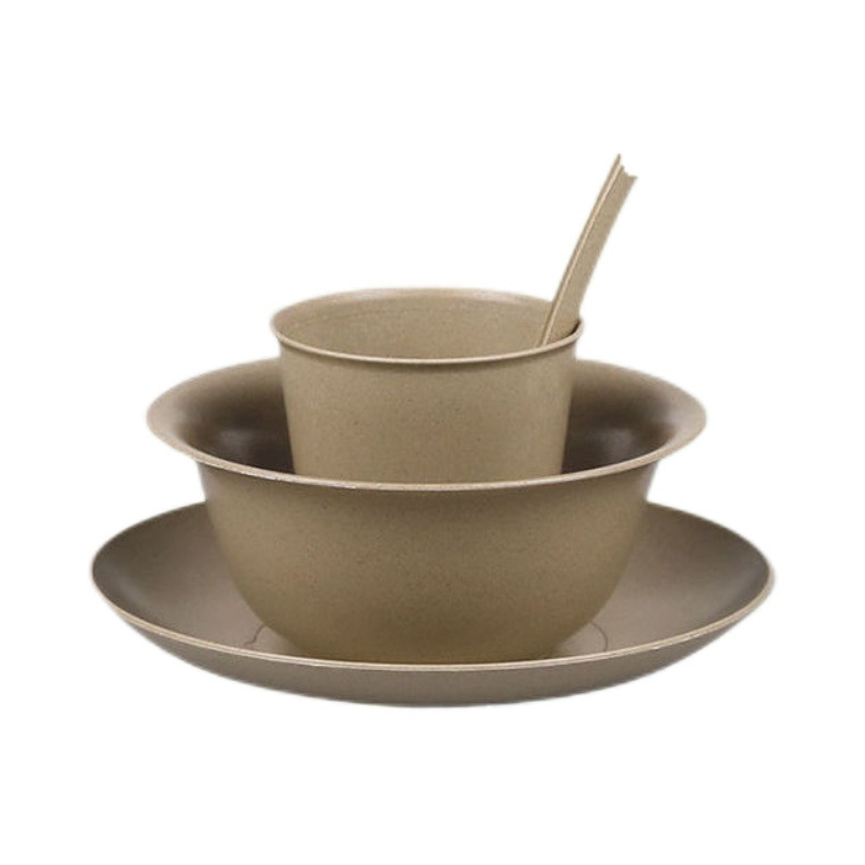 食品级稻壳一次性餐具套装碗勺碟杯饭店户外商用四件套白色耐高温