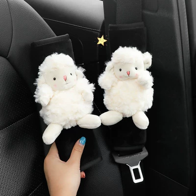 Car Shoulder Pads, a Pair of Cartoon Cute Safety Belt Protective Covers, Soft Plush Goddess Car Seat Belt Decoration