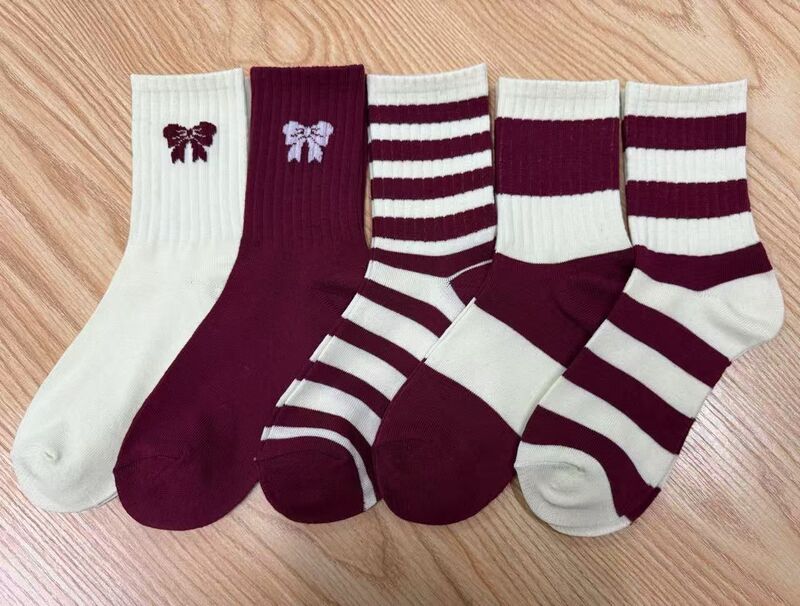 秋冬季本命年红色袜子女生百搭中筒袜蝴蝶结安可拉红堆堆袜条纹袜|undefined