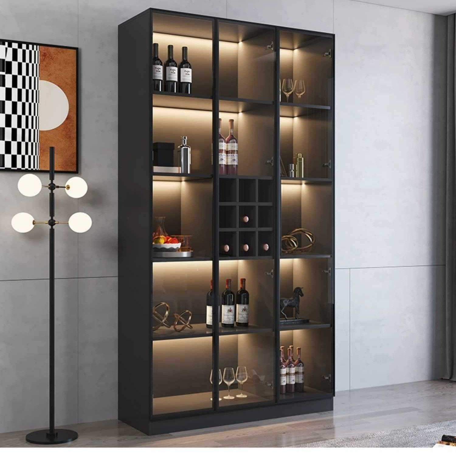 Wine Cabinet Glass Door Modern Minimalist Living Room Display Cabinet Wall-Mounted Integrated Custom Home Wine Rack Storage Cabinet