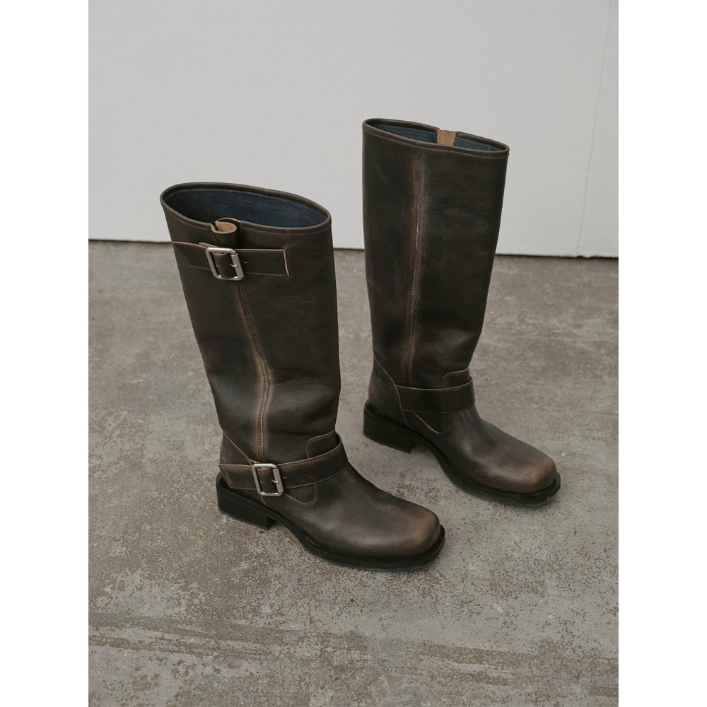 Maillard, винтажные сапоги до середины икры из натуральной кожи в стиле ретро с квадратным носком, рыцарские сапоги, женские модные сапоги, длинные сапоги