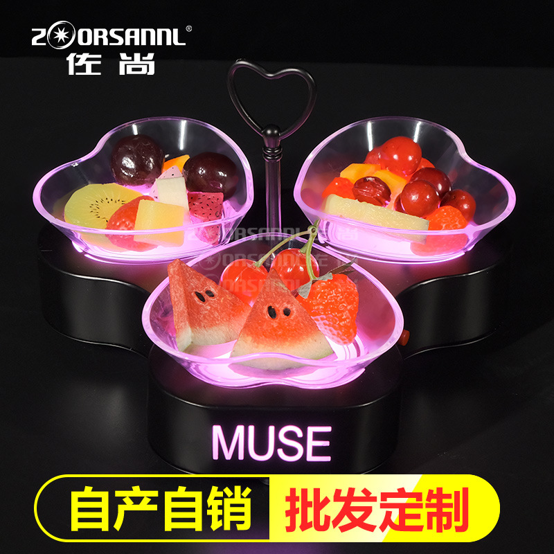 Zuochang nuevo bar luminoso snack placa KTV Mesa dedicada LED snack plato snack placa en forma de corazón plato de fruta estante