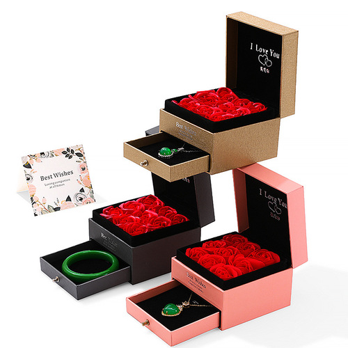 High-end Valentine's Day Rose Gift Box Jewelry Storage Box Qixi Day Drawer-style Everlasting Flower Gift Box