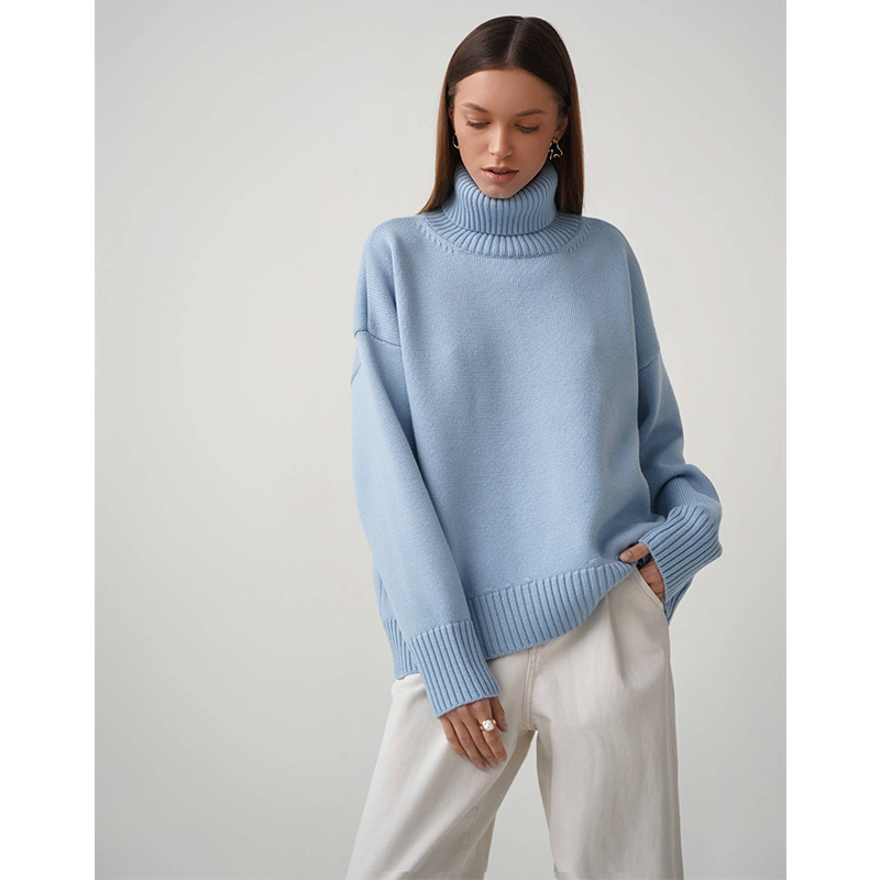 Women's Clothing solid color turtleneck sweater autumn and winter comfortable loose classic versatile style temperament pullover sweater_voghion.com
