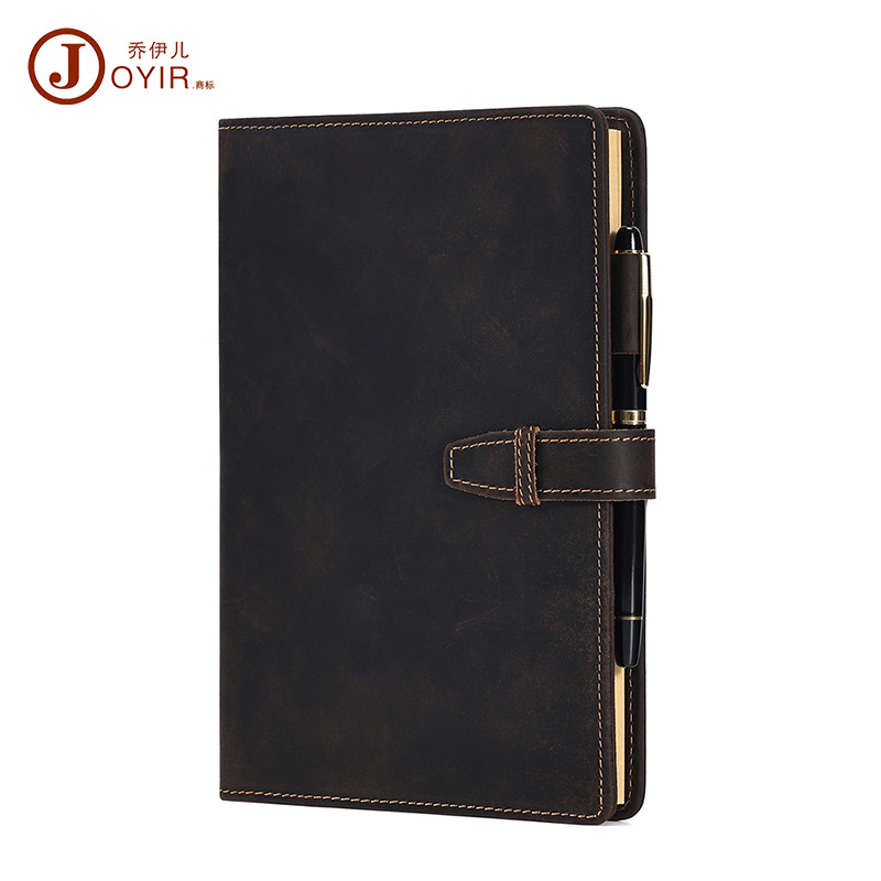 新款简约古风手账本方形本 疯马皮A5记事本真皮商务笔记本 批发