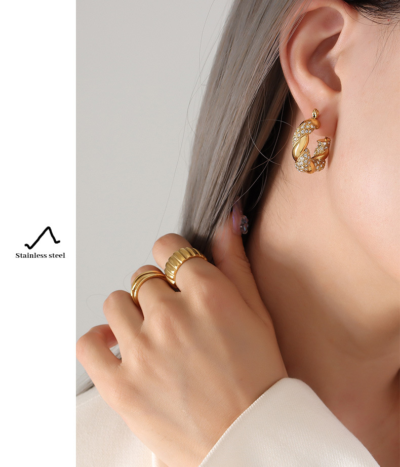 French Style Solid Color Titanium Steel Earrings Inlay Zircon Stainless Steel Earrings