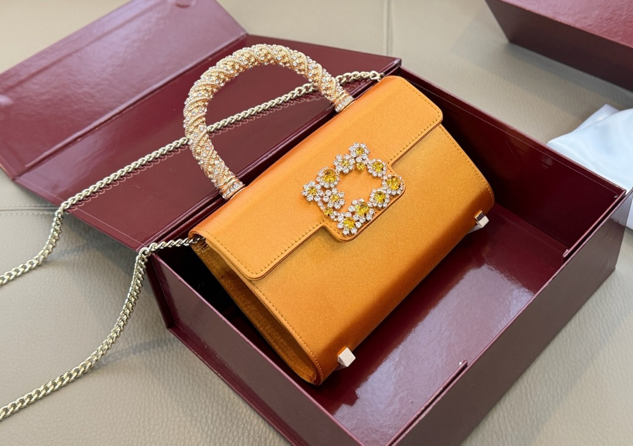 Fashion Rhinestone Flower Buckle Flap Handbag Messenger Bag Retro Simple Commuter Evening Bag Chain Shoulder Crossbody Square Bag - Thumbnail 8