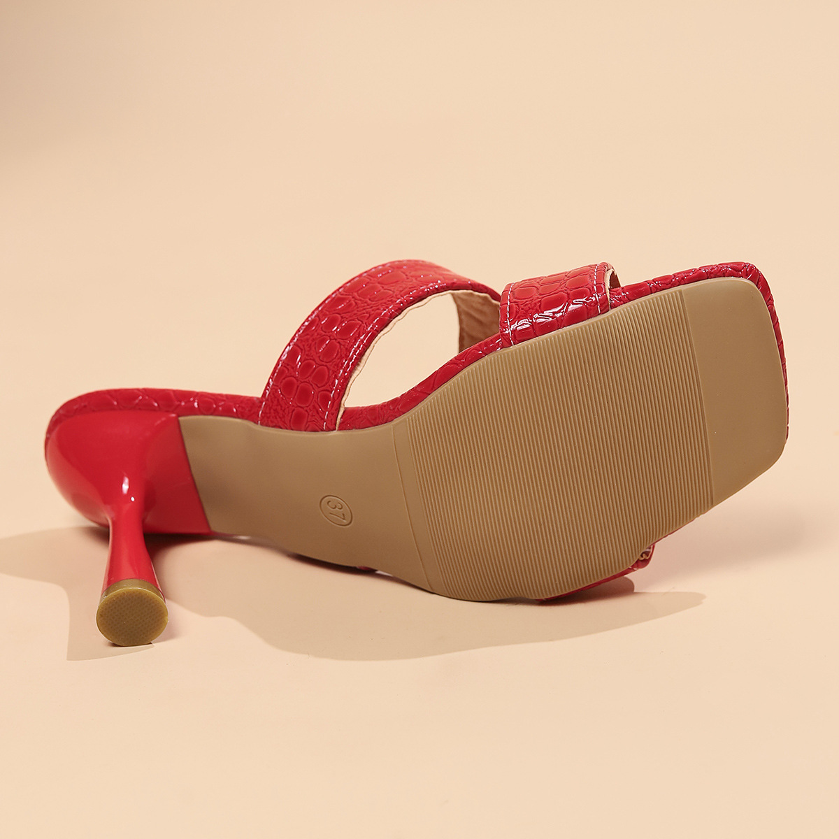 Square head solid color high heel slippers women African fashion one line sandals women Women Heels Slippers_autovado.com