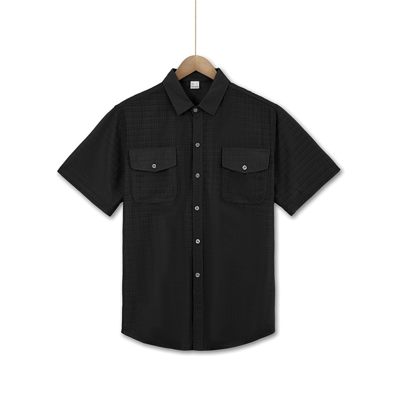 Chemise d'été à manches courtes pour homme, couleur unie, double poche, décontractée, pour les vacances_voghion.com