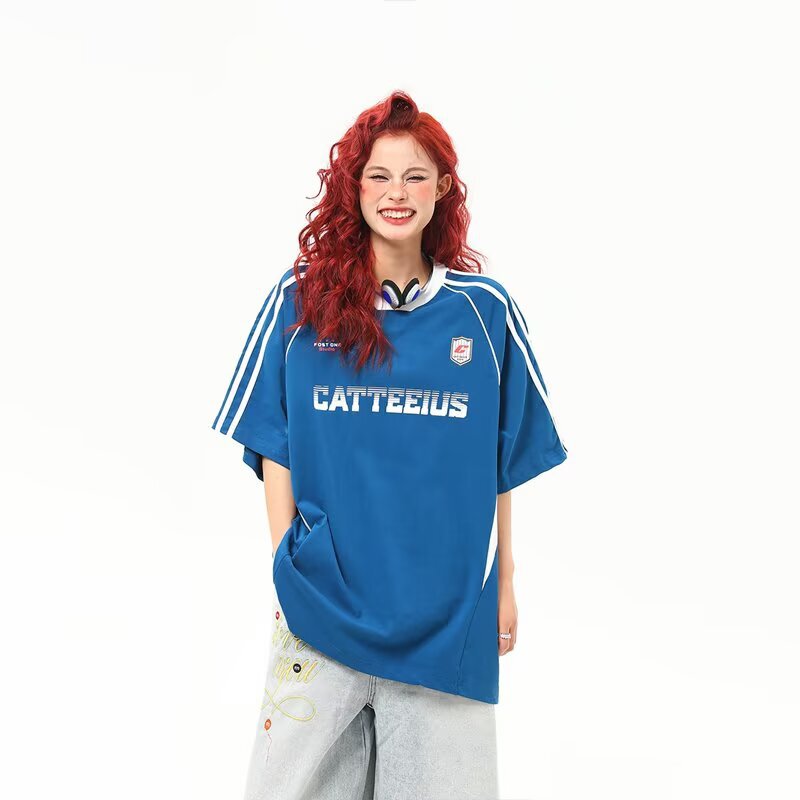 American Retro Letter Short-Sleeved T-Shirt for Girls, Summer Jersey Style, Sporty Casual Loose Design, Niche Half-Sleeved T-Shirt American Retro Letter Short-Sleeved T-Shirt for Girls, Summer Jersey Style, Sporty Casual Loose Design, Niche Half-Sleeved T-Shirt