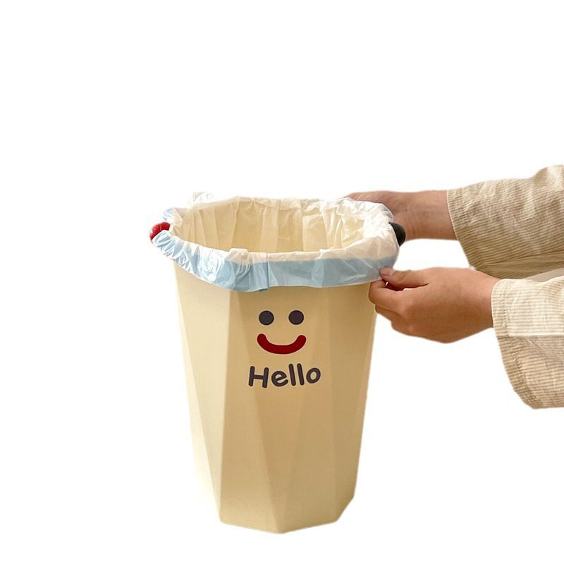 Ins笑顔ひし形プラスチックゴミ箱家庭用キッチン寝室紙かご寮かわいい大型蓋なしごみかご|undefined